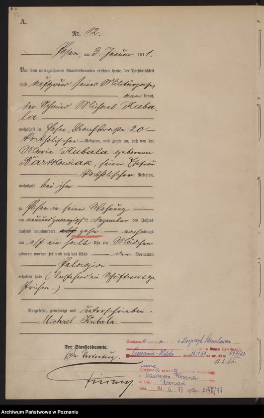 Obraz 13 z jednostki "Księga miejscowa urodzeń tom I [Rejestr główny urodzeń]"