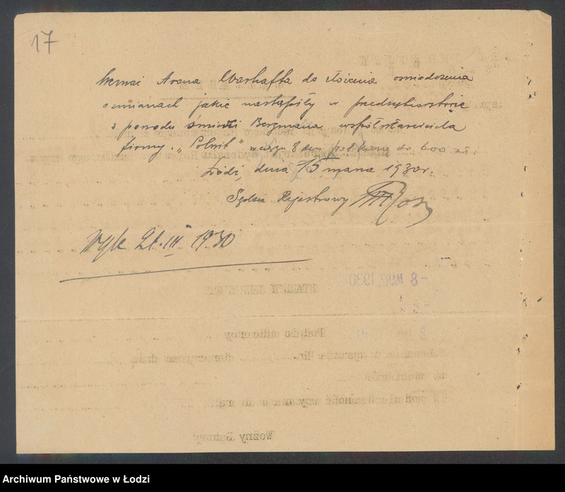 Obraz 19 z jednostki "Aron Warhaft i M. H. Bergman - Wyrób i sprzedaż towarów włókienniczych i pośrednictwo handlowe Polwit"