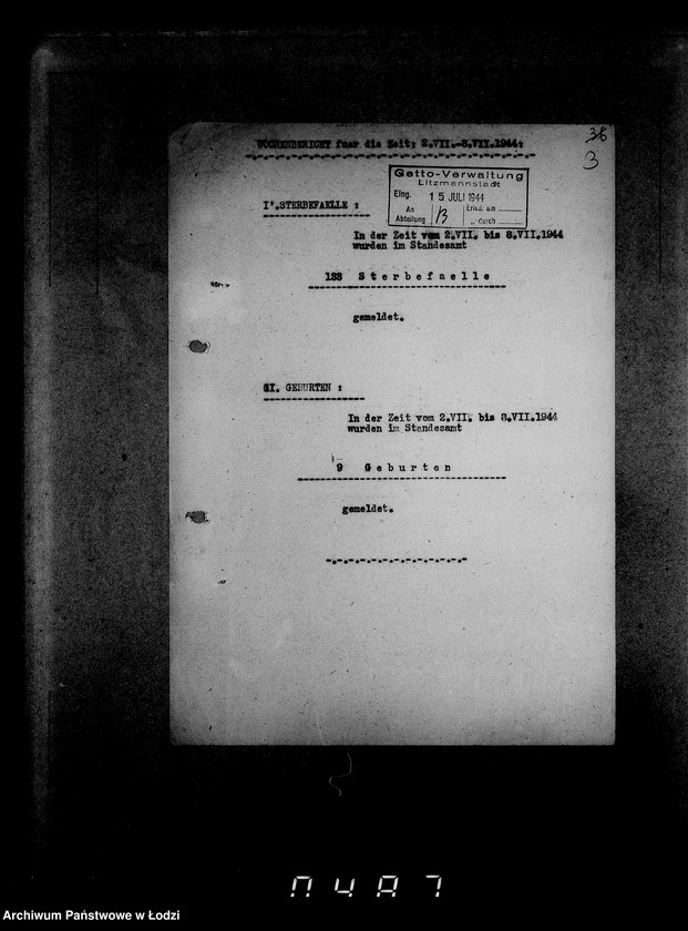 Obraz 7 z jednostki "Wöchentliche (monatliche) Tätigkeitsberichte des Ältesten der Juden"