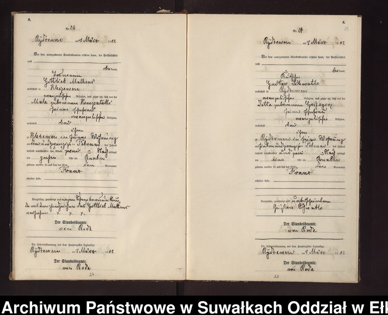 image.from.unit.number "Geburts-Neben-Register des Preussischen Standes-Amtes Rydzewen Kreis Lötzen"