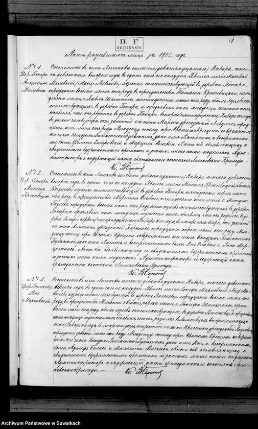 Obraz 4 z jednostki "Duplikat aktov graždnskago sostojanija Liškovskago Rimsko- Katoličeskago Prichoda o roždenij, brakosočetanij i smerti za 1902 god"