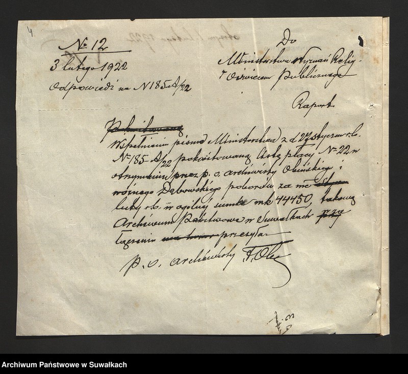 image.from.unit.number "[Korespondencja z Wydziałem Archiwów w Warszawie w sprawie list płac dla archiwisty i woźnego Archiwum Państwowego w Suwałkach]"