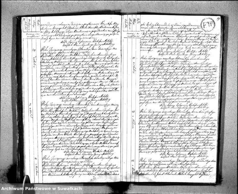 Obraz 13 z jednostki "Księgo Aktów Urodzenia Urzędnika Stanu Cywilnego Gminy Metelskiey Powiatu Seyneńskiego Departamentu Łomżyńskiego od 1 Stycznia Tysiąc Osimset Czternastego Roku 1814"