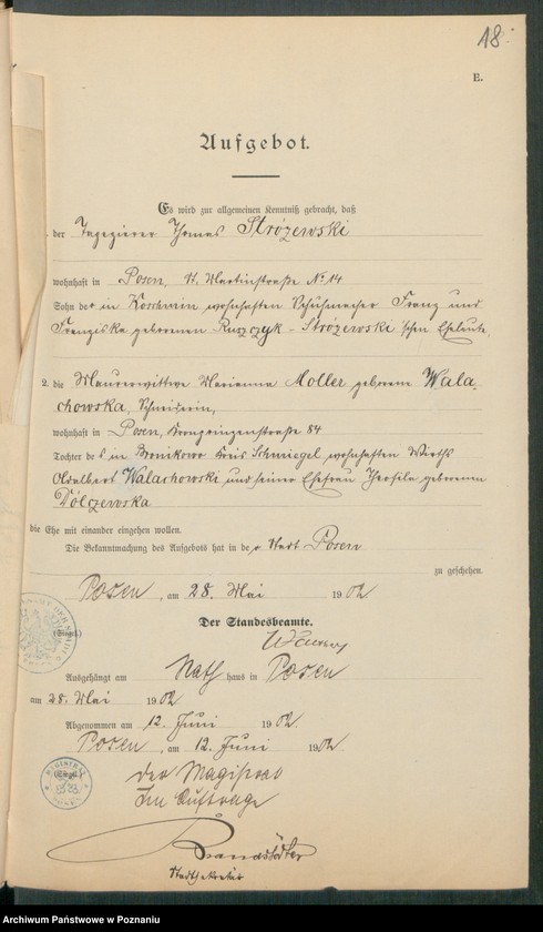 Obraz 20 z jednostki "[Dokumenty dostarczone przez narzeczonych do zawarcia związku małżeńskiego za 1902 rok. Tom IX]"