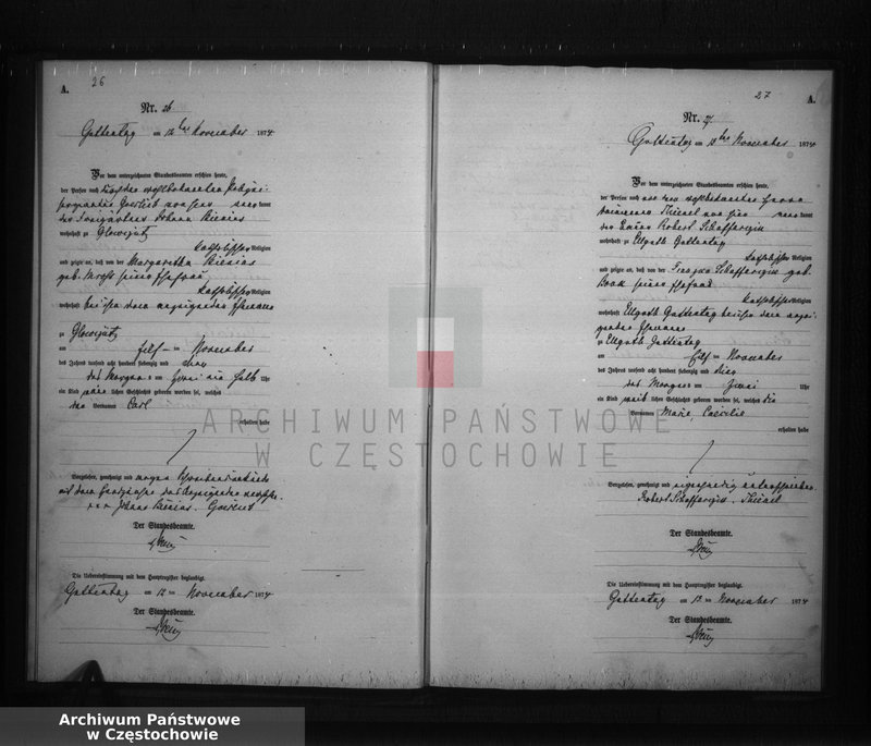 image.from.unit.number "Geburts - Neben Register der Standesamt Guttentag für der Jahre 1874."