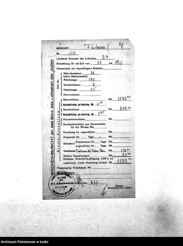 Obraz 7 z jednostki "[Tygodniowe sprawozdania resortów pracy: liczba pracowników, czas pracy, wysokość płacy]"