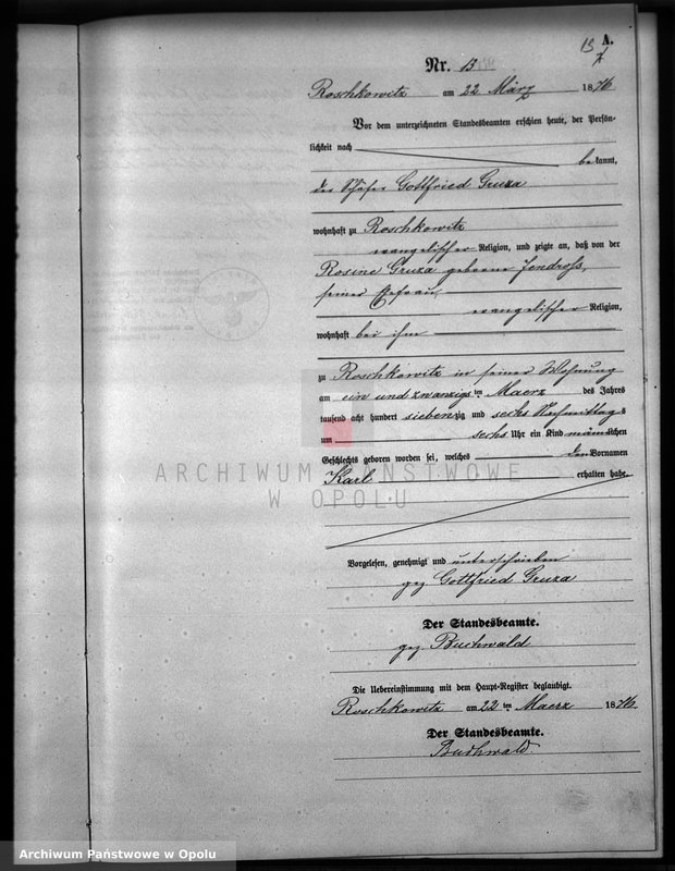 image.from.unit.number "Geburts-Neben-Register Standesamts Roschkowitz pro 1876"