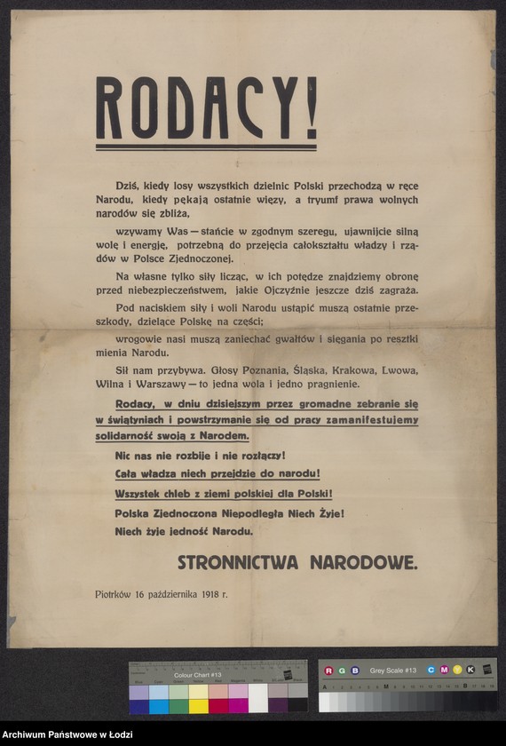 Obraz 1 z jednostki "[Odezwa Stronnictwa Narodowego do Polaków wzywająca do manifestacji w obronie kraju]"