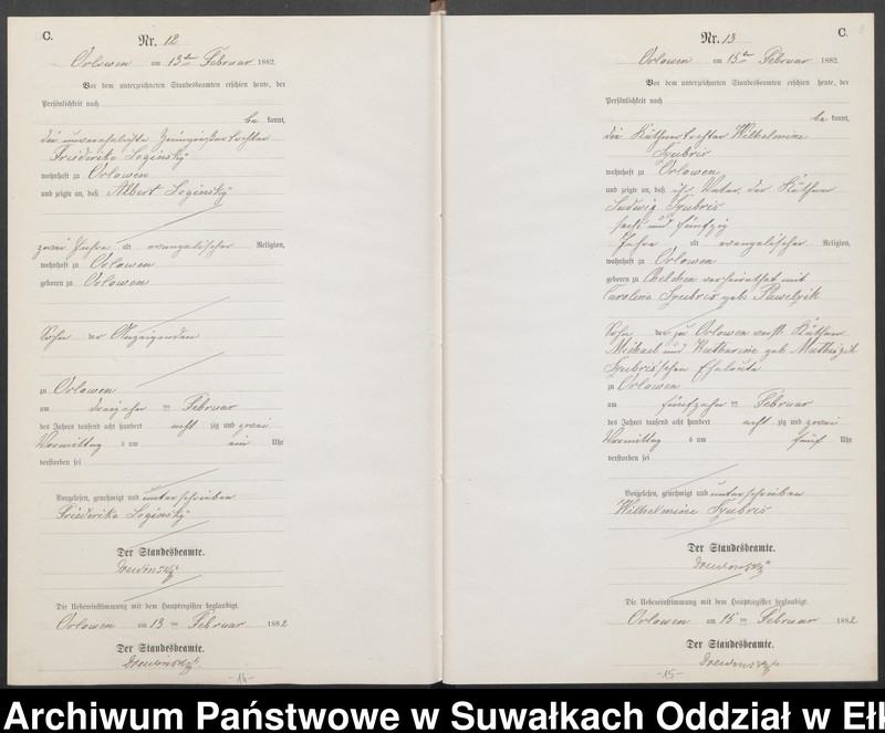 image.from.unit.number "Sterbe-Neben-Register des Preussischen Standes-Amtes [Orlowen] Kreis [Loetzen] für das Jahr 1882"
