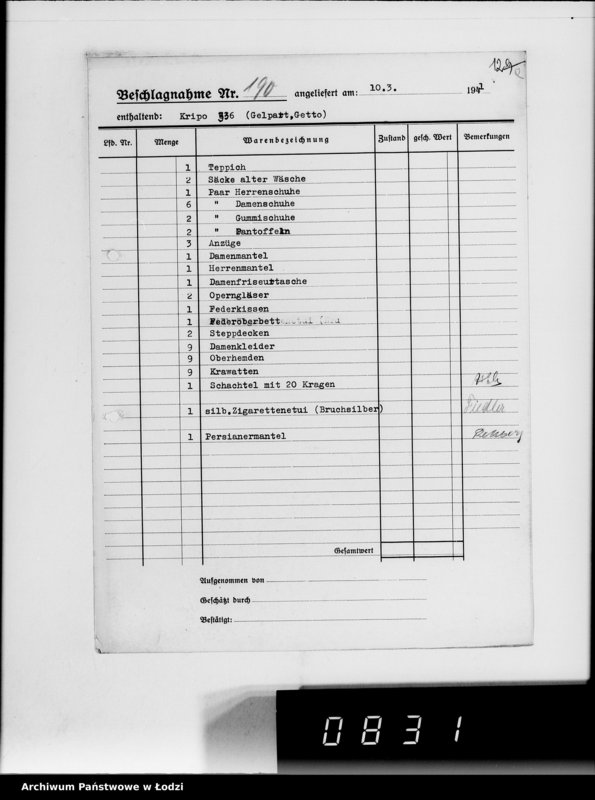 Obraz 16 z jednostki "Kripo.Unterlagen 1-199 [Kartoteka skonfiskowanego majątku ruchomego u Żydów]"