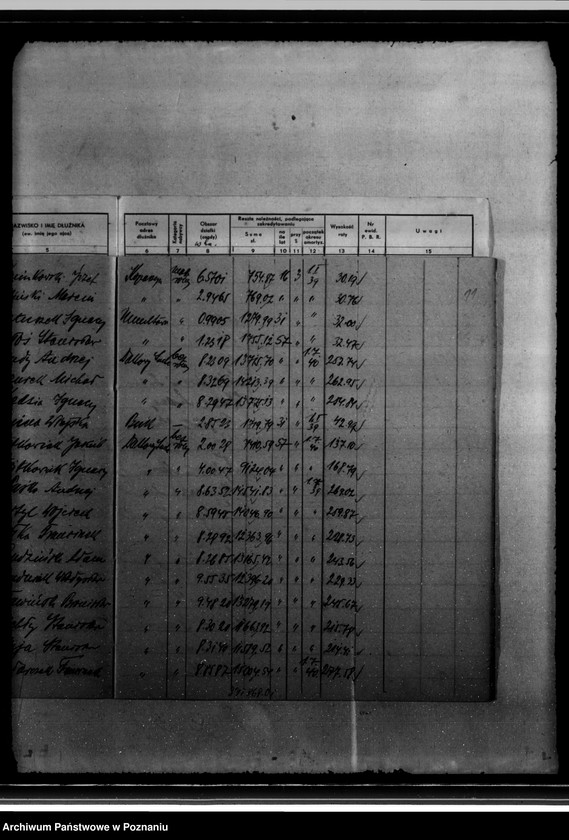 Obraz 15 z jednostki "/Wykaz dłużników osad gruntowych/ wykaz orzeczeń z art. 61 ustawy o wykonaniu reformy rolnej przekazanych do administracji P.B. Rolnego"