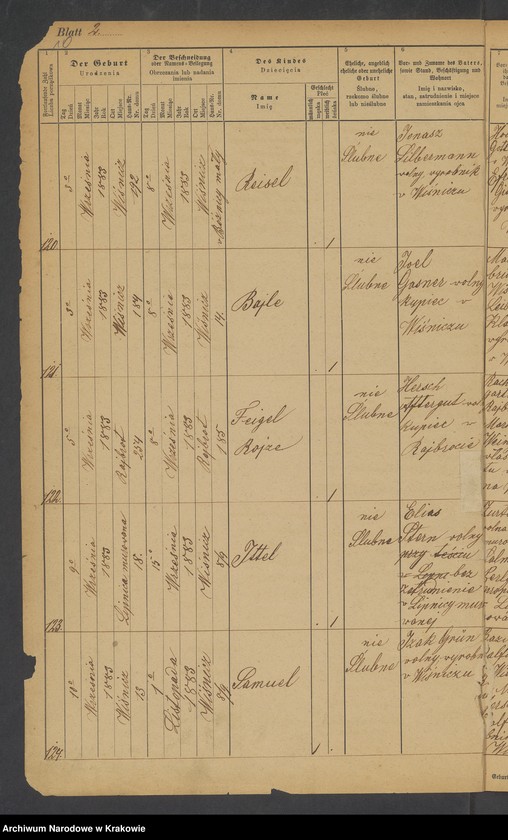 image.from.unit.number "Księga metrykalna urodz.[onych] w Wiśniczu. Tom V [z lat 1883 - 1888]"