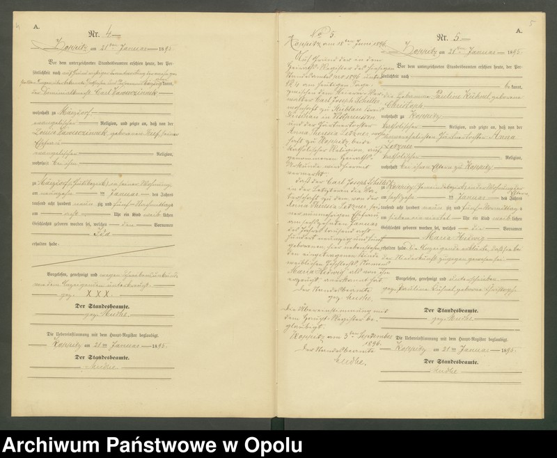 Obraz 5 z jednostki "Geburts-Neben-Register Standesamts Koppitz pro 1895"