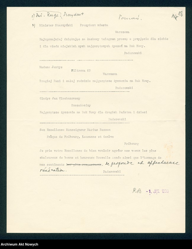 image.from.unit.number "Różne osoby - telegramy z życzeniami świątecznymi, imieninowymi, podziękowaniami; spis nazwisk adresatów"