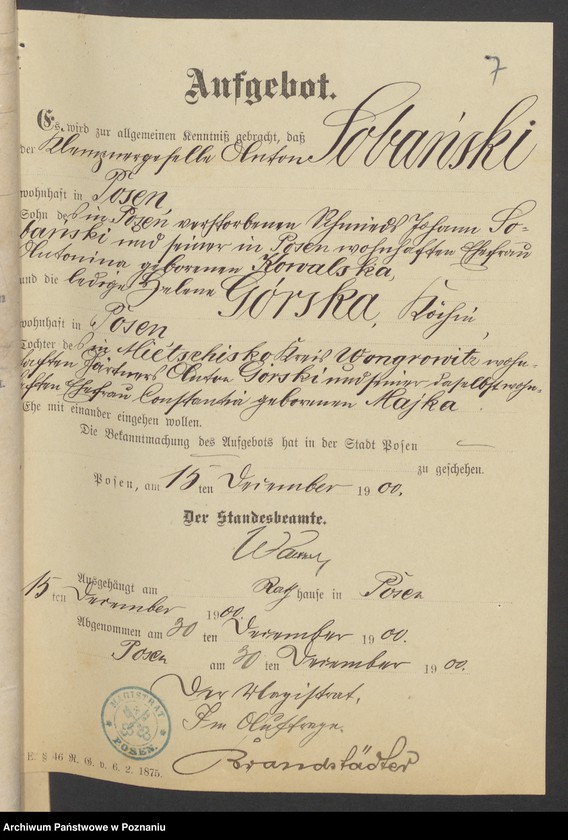 Obraz 9 z jednostki "Die von den Verlobten beigebrachten Urkunden zur Eheschliessung pro 1901. Vol I"