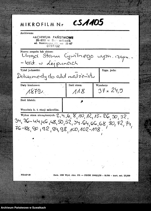 image.from.unit.number "Dokumenty Aktov o brakosočetanij sostavlennych činovnikom Graždanskago Sostojanija LejpunskagoRimsko- Katoličeskago Prichoda v 1879 godu"