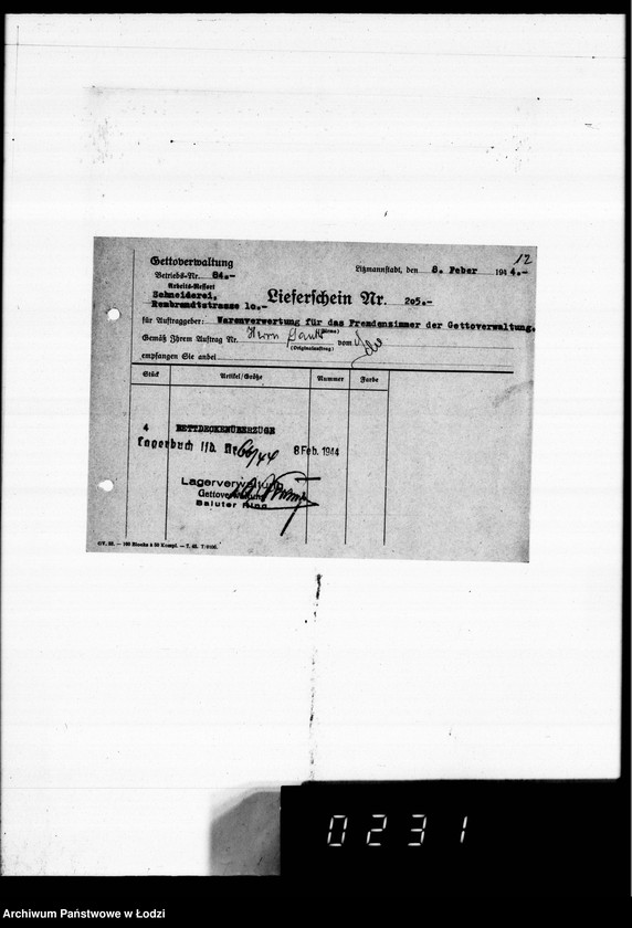 Obraz 16 z jednostki "Warenverwertung an den Ältesten der Juden 4 kompl.Gardinen [oraz konfekcji]"