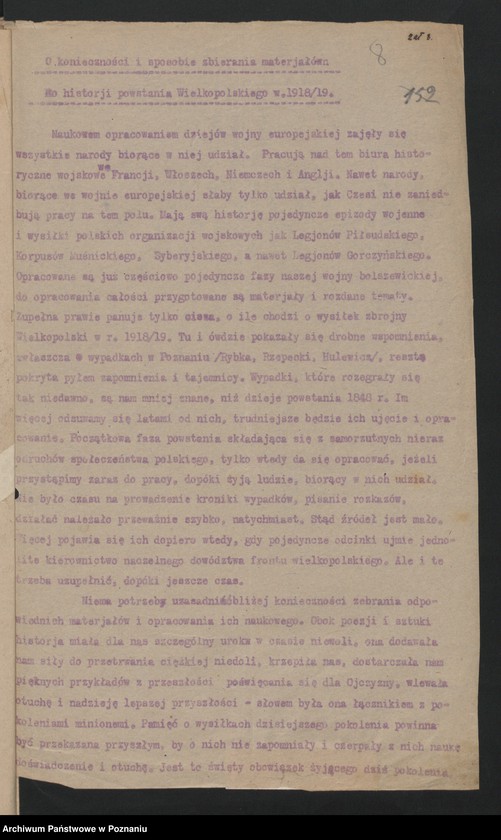 Obraz 10 z jednostki "Materiały organizacyjne dotyczące historii Powstania Wielkopolskiego."