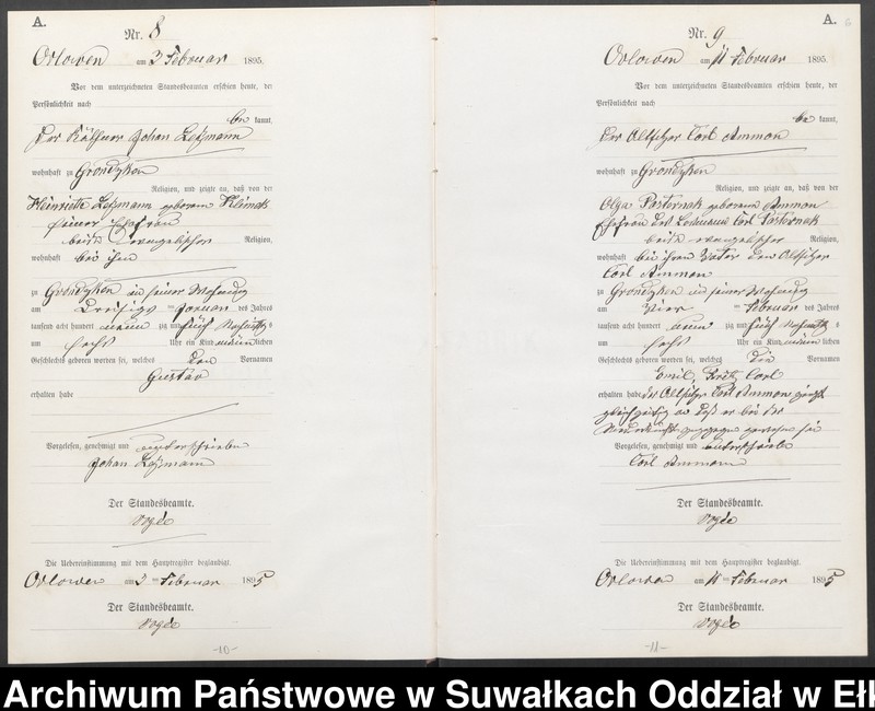 image.from.unit.number "Geburts-Neben-Register des Preussischen Standes-Amtes Orlowen Kreis Loetzen für das Jahr 1895"