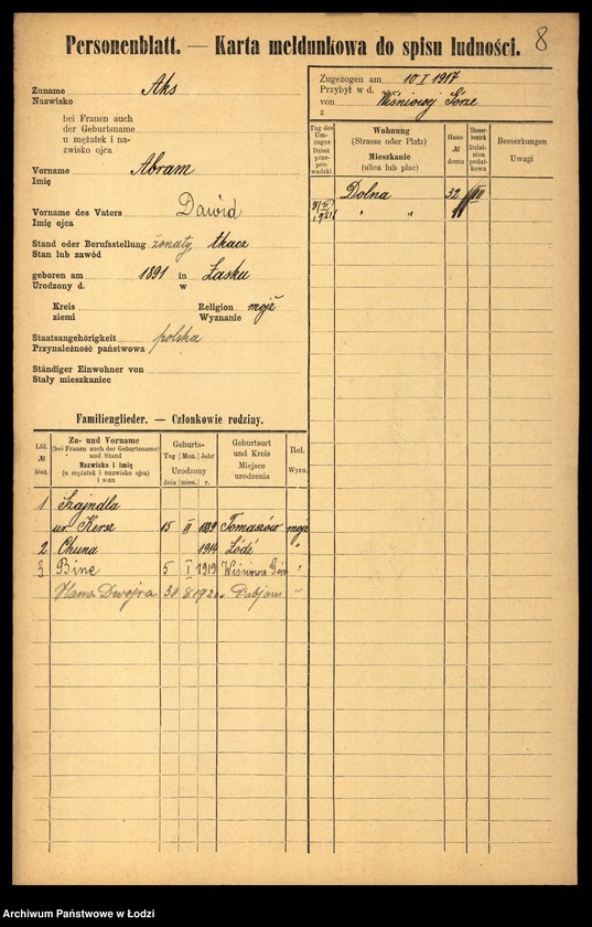 Obraz 10 z jednostki "[Spis ludności Łodzi] Akimow - Alperin"