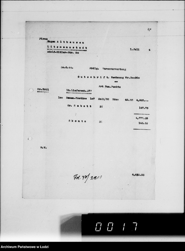 Obraz 15 z jednostki "Ausgehende Rechnungen [za dostawy towarów dla Getta]"