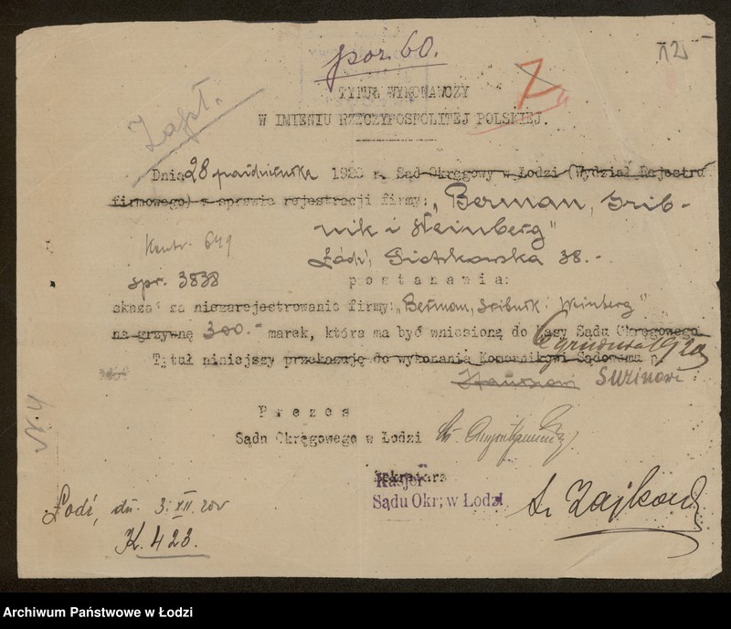 Obraz 14 z jednostki "Walerauch, Srebnik, Wajnberg- handel przędzą"