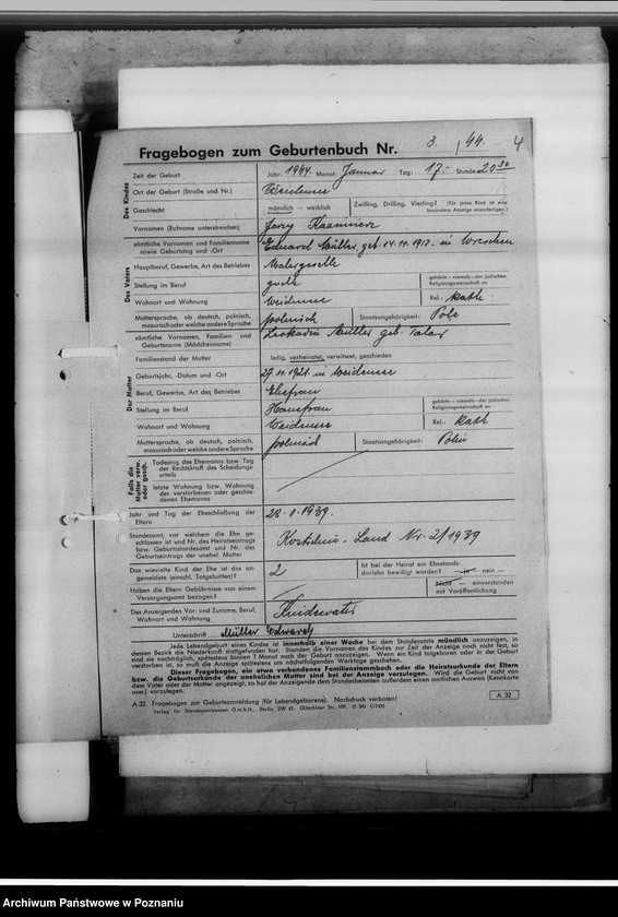 Obraz 11 z jednostki "Sammelakten zum Geburtenbuch [zgłoszenia urządzeń]"