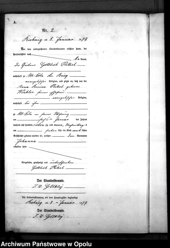 Obraz 5 z jednostki "Geburts-Neben-Register Standes-Amt Riebnig 1879"