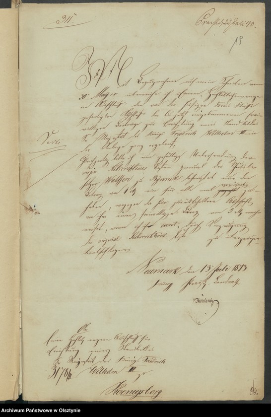 image.from.unit.number "Acta des engern Ausschußes für Errichtung eines Standbildes Sr. [Seiner] Majestät des Königes Friedrich Wilhelm des Dritten. Die Beitrags-Zeichungen in dem landrätlichen Kreise Loebau [Lubawa]"