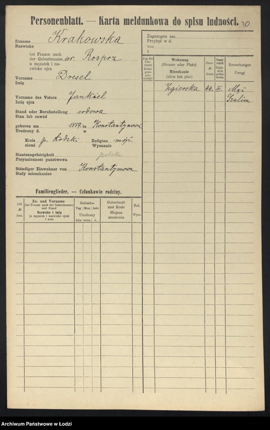 Obraz 12 z jednostki "[Spis ludności Łodzi] Krakowicz - Krasiejko"