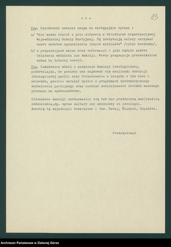 Obraz 15 z jednostki "Protokół z X plenarnego posiedzenia KW nt. Funkcjonowanie wojewódzkiej organizacji partyjnej w nowych warunkach politycznych. Załączniki. 14 kwietnia 1989"