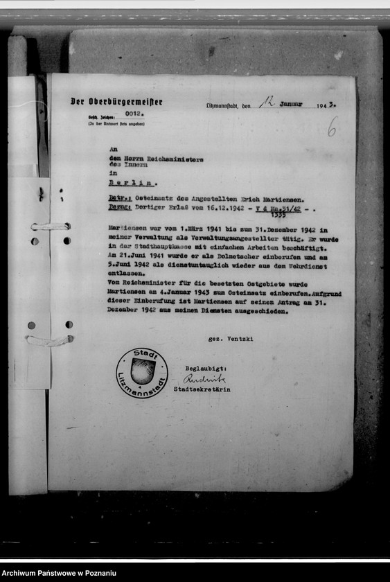 Obraz 10 z jednostki "Martinsen. Erich - urzędnik"