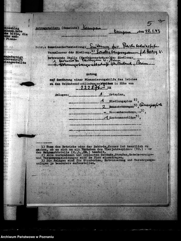 Obraz 9 z jednostki "Kreisstadt Kempen. Antrag auf Aufschliessungskosten der Siedlung für Reichsbedienstete"