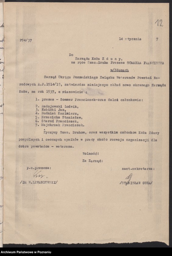 Obraz 17 z jednostki "Zduny, powiat Krotoszyn - akta koła."