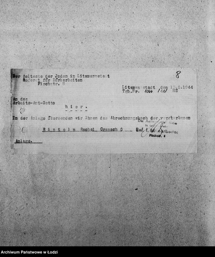 Obraz 11 z jednostki "[Korespondencja z Wydziałem Pracy i z PSŻ w sprawach personalnych i aprowizacyjnych Referatu Prac Biurowych]"