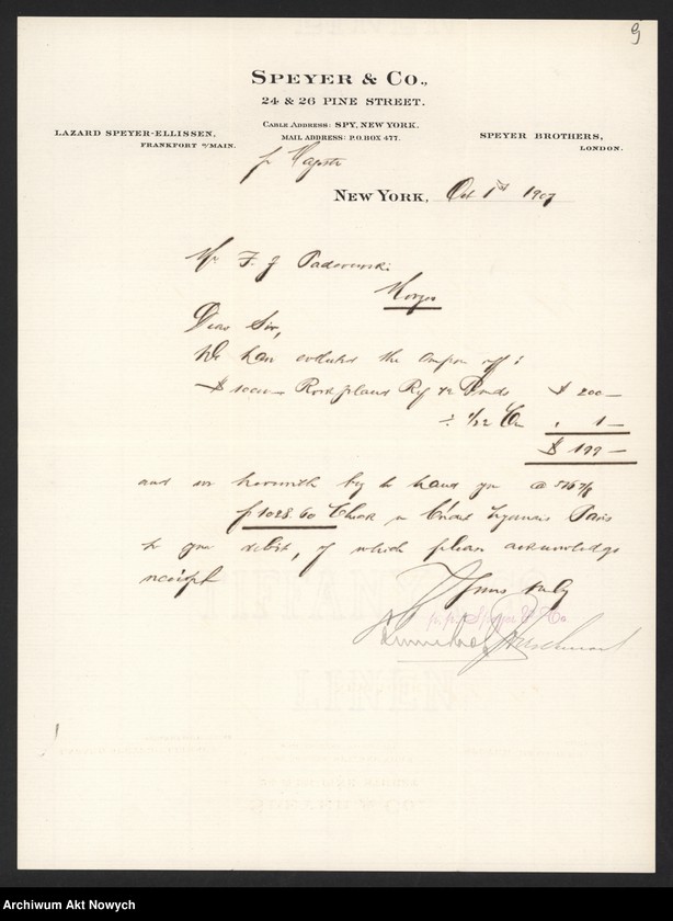 image.from.unit.number "Spyer and Co. (New York) Korespondencja, zestawienia"