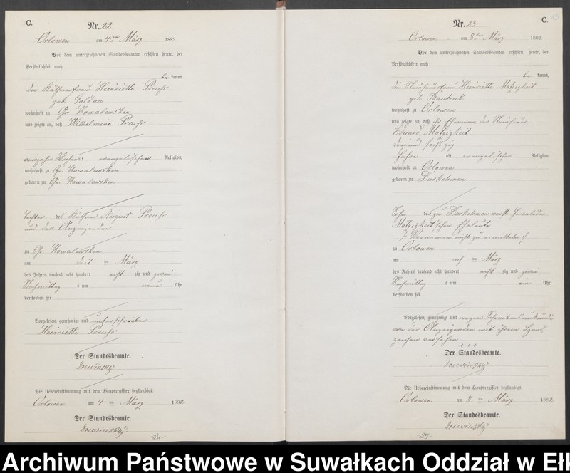 image.from.unit.number "Sterbe-Neben-Register des Preussischen Standes-Amtes [Orlowen] Kreis [Loetzen] für das Jahr 1882"
