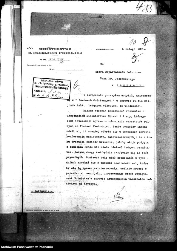 Obraz 14 z jednostki "Sprawy szczegółowo-administracyjne Aprowizacja rolnictwa uruchomienie na Kresach Wschodnich"