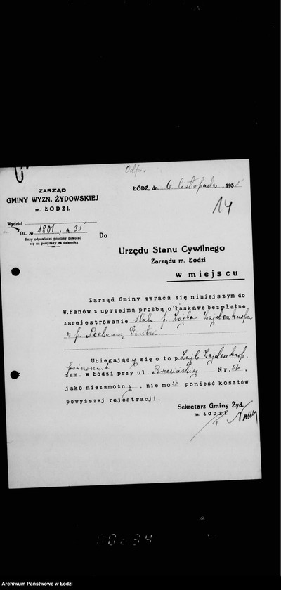 Obraz 19 z jednostki "Akta dotyczące spraw Urzędu Stanu Cywilnego"