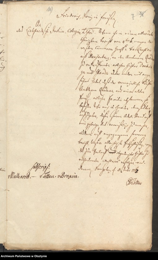 image.from.unit.number "In S. [Sachen] des Cammerers Elias Ernst Grafen von Finkenstein auf Hasenberg. Den Verkauff seiner Adelichen Gütter Alt=Doehringen [Durąg] und Glanden [Glądy]"