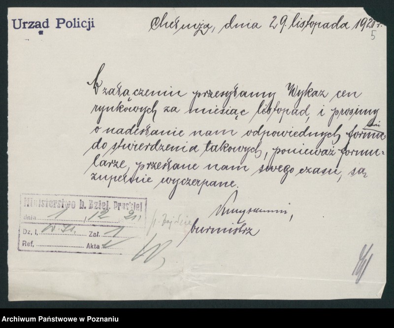 Obraz 6 z jednostki "[Wykazy cen rynkowych na artykuły spożywcze w poszczególnych miastach Województwa Pomorskiego za miesiąc listopad 1921 roku]"