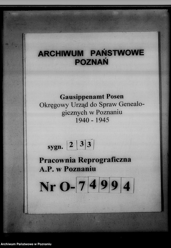 Obraz 1 z jednostki "Kreissippenamt Kosten [Kościan, wykaz ksiąg kościelnych parafii ewangelickich, katolickich, stanu cywilnego oraz duplikatów]"