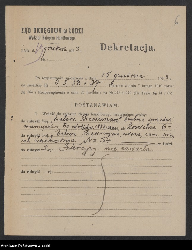 Obraz 8 z jednostki "Estera Biederman – drobna sprzedaż manufaktury"