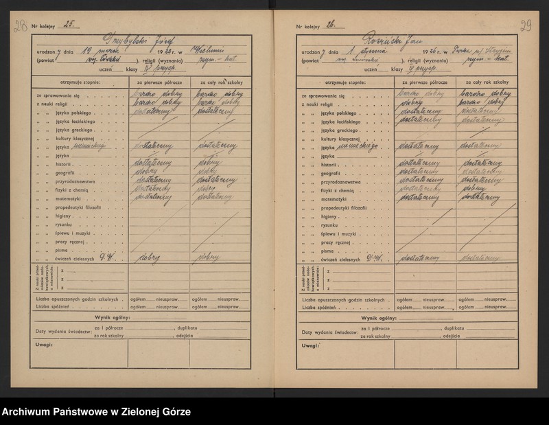 image.from.unit.number "Państwowe Gimnazjum i Liceum Koedukacyjne w Zielonej Górze -katalog główny klasa IV przyśp.- rok szkolny 1945/1946"