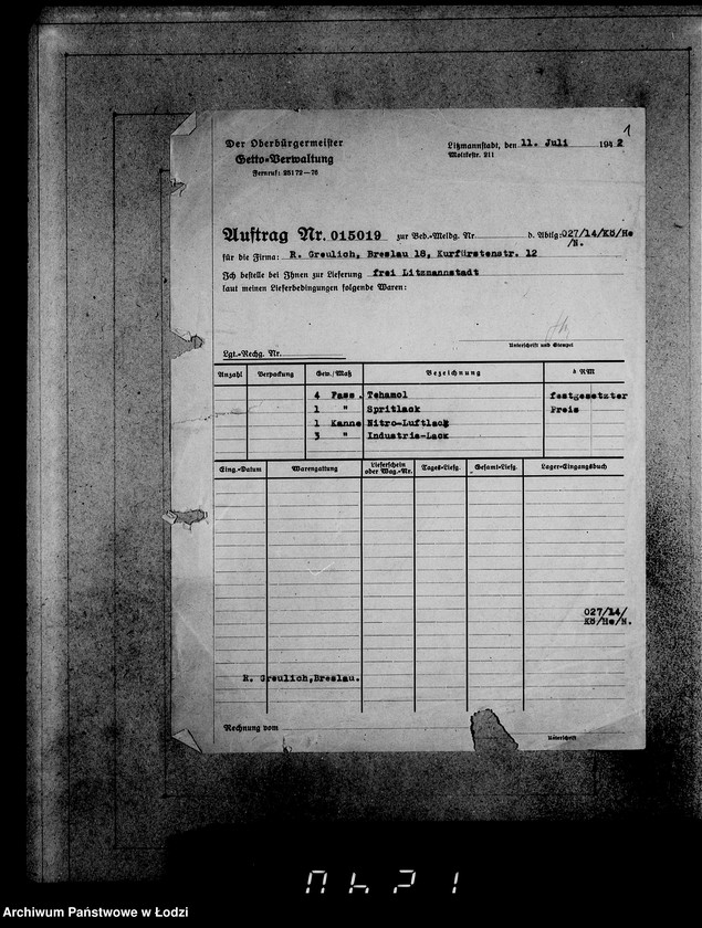 Obraz 5 z jednostki "Aufträge, [Lieferscheinen und Rechnungen] 15006-15019"