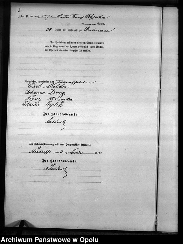 Obraz 5 z jednostki "Heiraths-Neben-Register Kuhnau 1874"