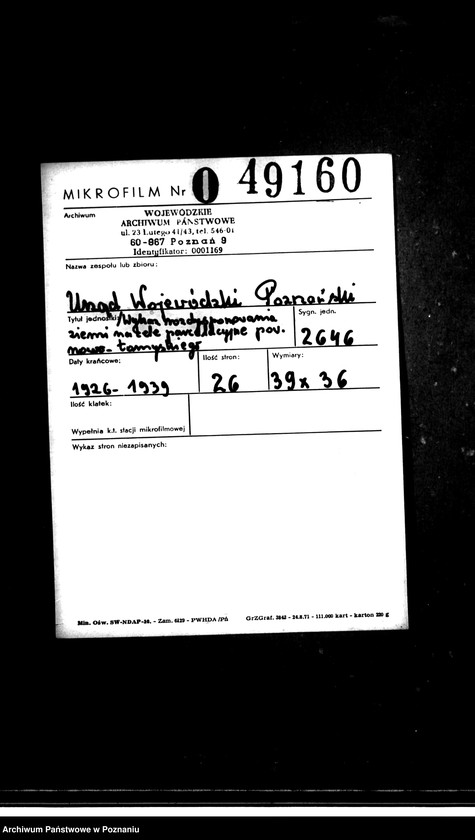 Obraz 2 z jednostki "Wykaz rozdysponowania ziemi na cele parcelacyjne powiatu nowotomyskiego"