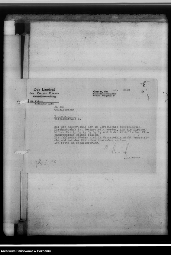 Obraz 11 z jednostki "[Korespondencja w sprawach organizacyjnych, sprawozdanie z działalności] Kreissippenamt Gnesen [Gniezno]"