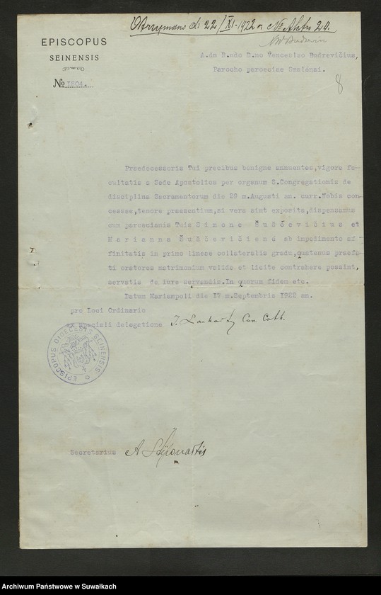 image.from.unit.number "Dokumenty Zaślubionych Smolańskiej parafii z 1922-1923 r."