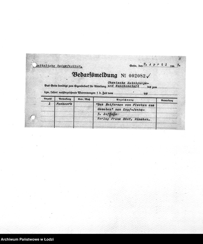 Obraz 14 z jednostki "Bedarfsmeldungen [Skierowane do GV zapotrzebowania na surowce, materiały, narzędzia, maszyny itp. potrzebne resortom pracy do produkcji; zamówienia żywności, lekarstw]"